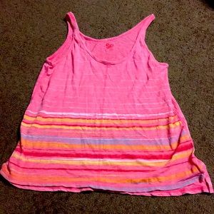 Tank orange with multi colored striped Medium tank top EUC